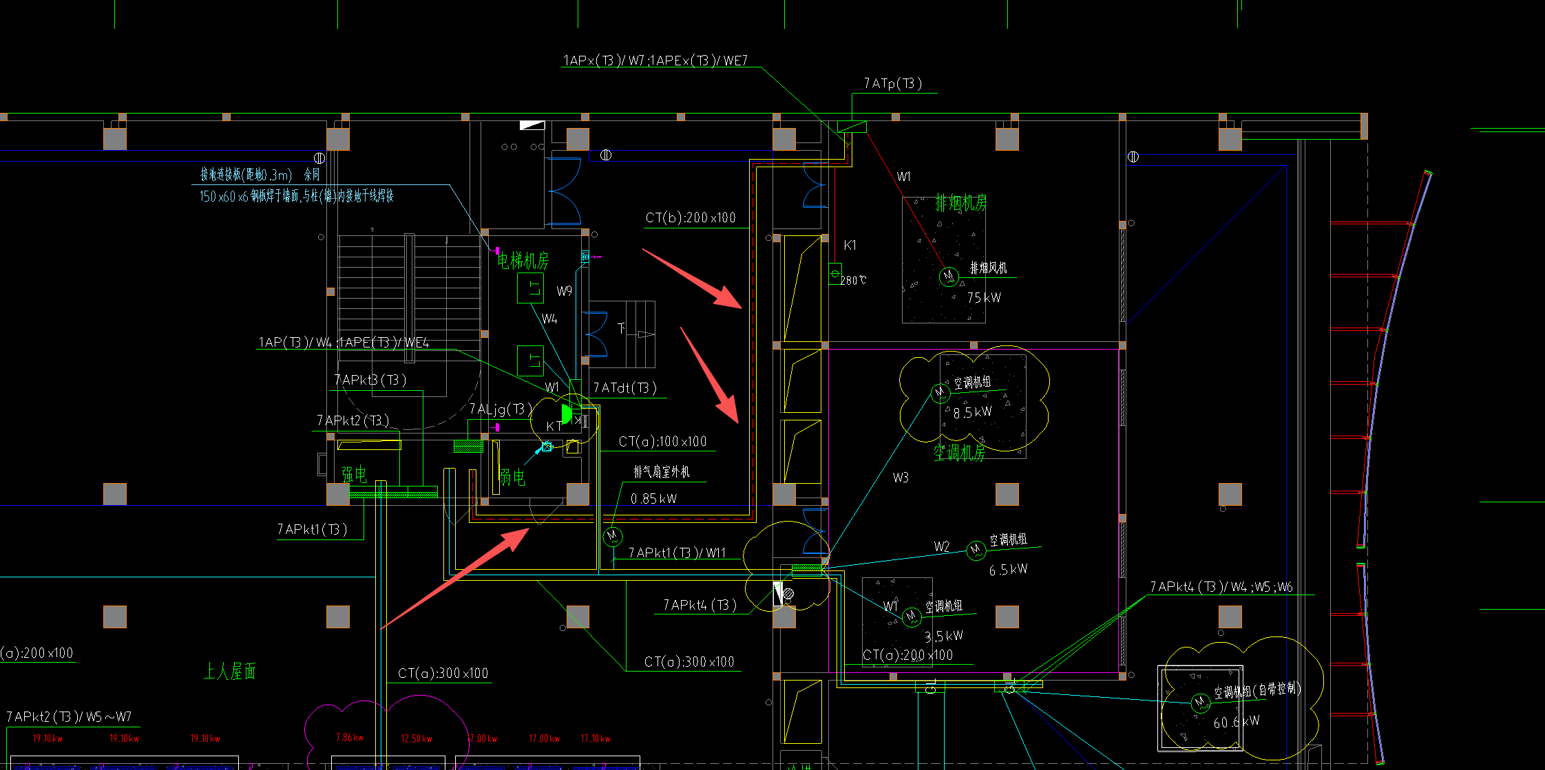 答疑：屋面此处的桥架CT(b):200*100的据地高度应该如何看是说明的距地30吗