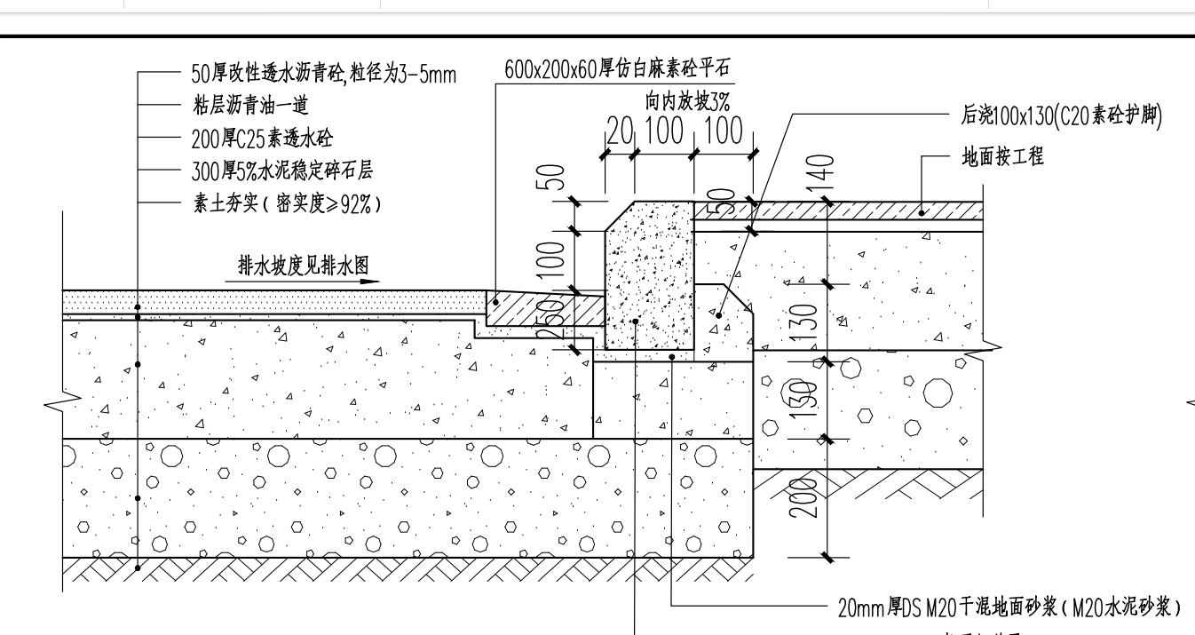 答疑：怎么判单平面图上沥青道路旁有仿白麻素砼平石？意思是沥青道路旁是其他道路就铺设吗？