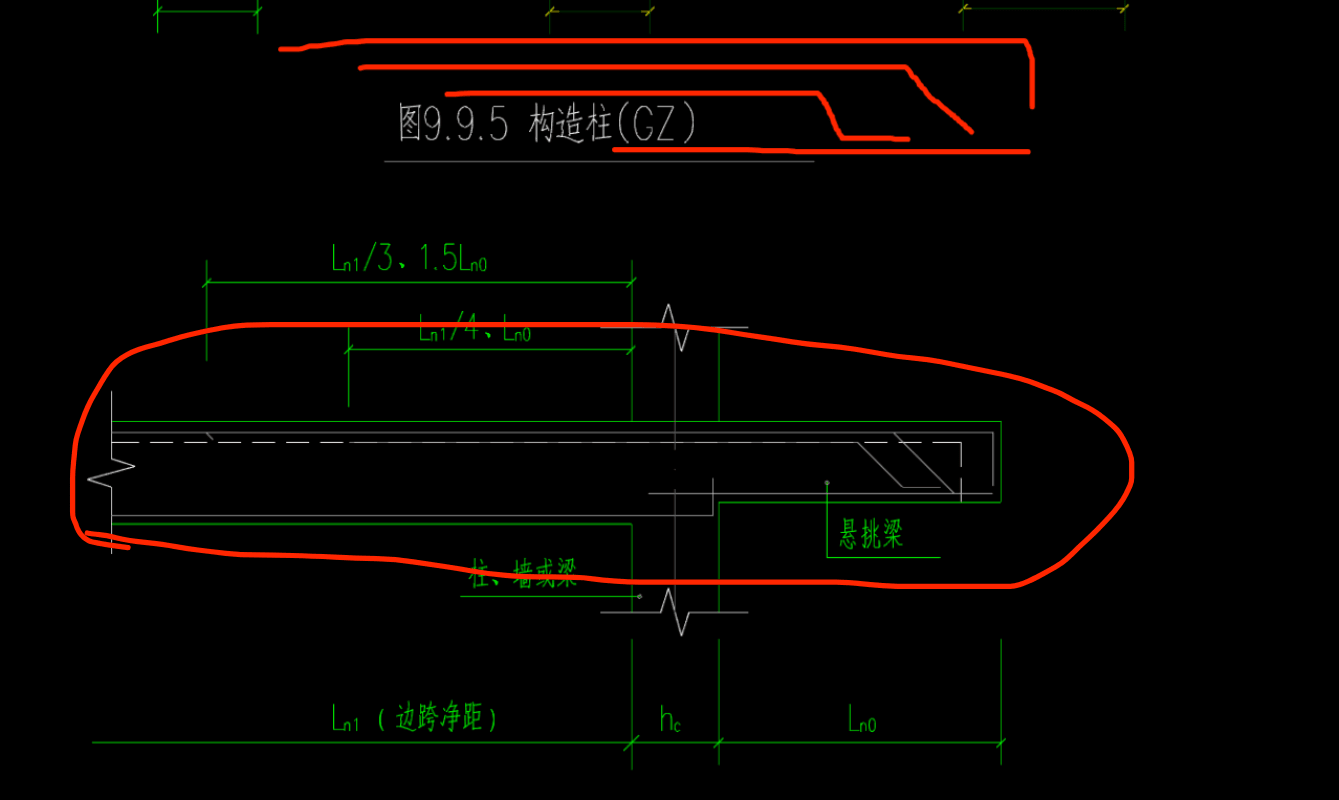答疑：这个悬挑画的钢筋是我红线画出的这几根这样吗