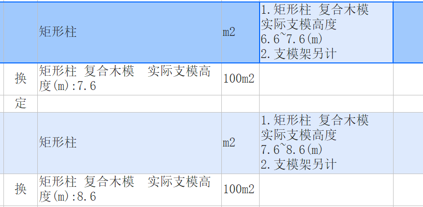 答疑：矩形柱 复合木模 实际支模高度6.6~7.6(m)