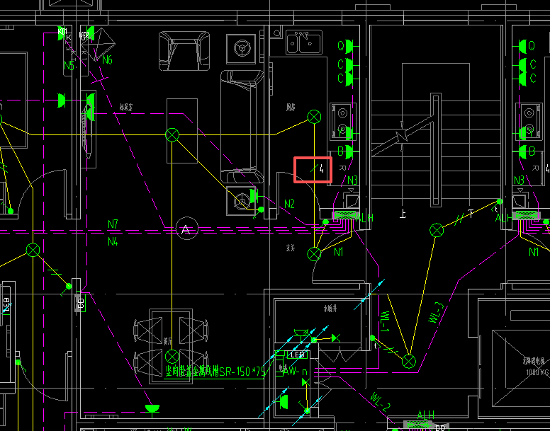 答疑：图中红色框内的电线数量是图纸标注的4根，还是3根？
