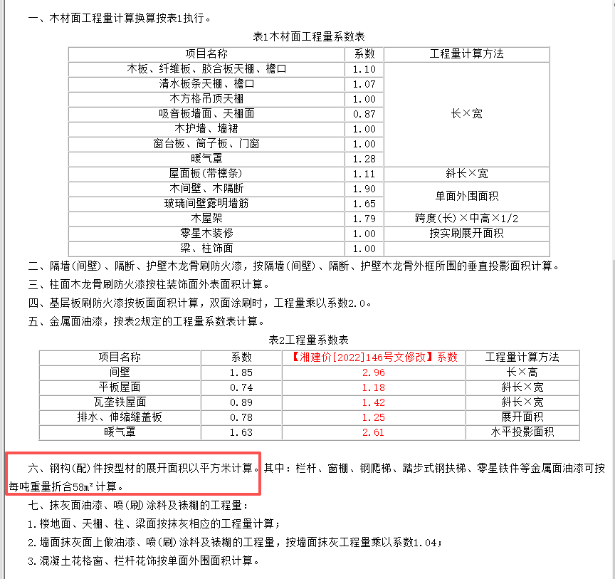 答疑：湖南省20定额钢结构刷油漆实际操作中能否全部按58平折算？