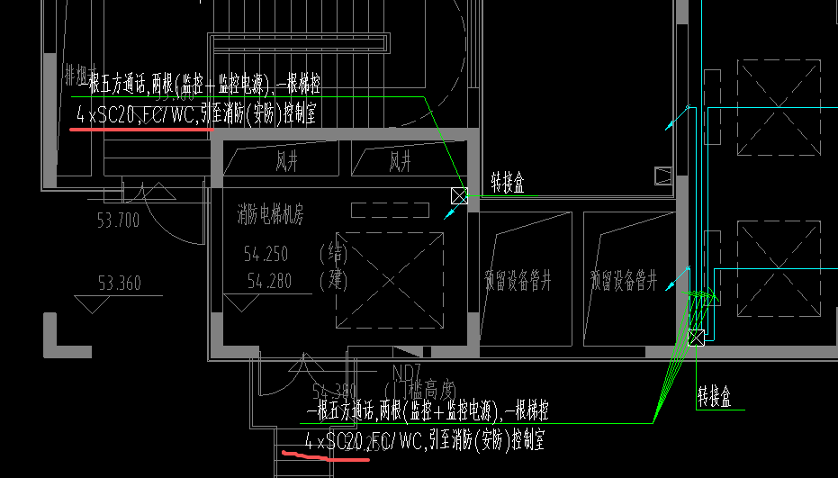 答疑：这个图是屋面平面图，消控室负一，SC20竖向管是不是就是从负一层高开始加到屋面上