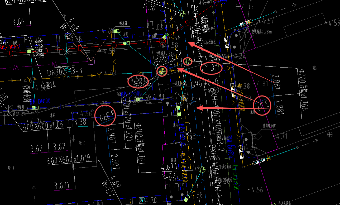 答疑：Y-31的标高中的2.917,2.9173.412的三个标高对应那几条管道呢？