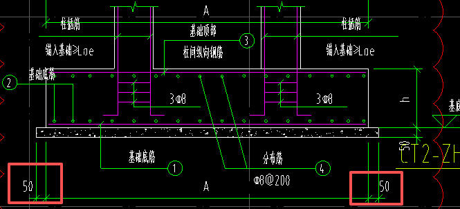 答疑：基础这个剖面垫层出边50，那么另一个剖面是不是也是一样的