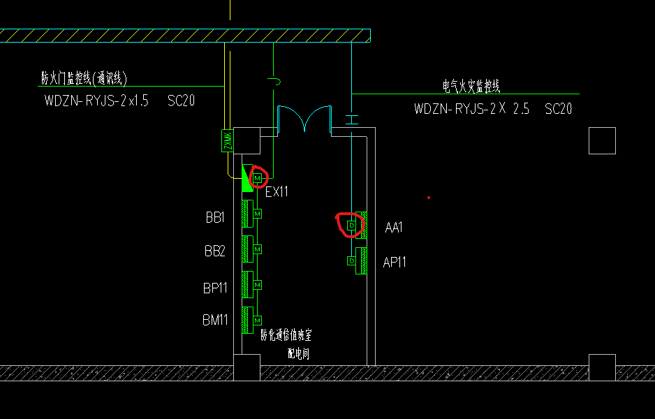 答疑：请问图中配电箱前面的M和D是什么，这是人防工程的消防弱电布置图