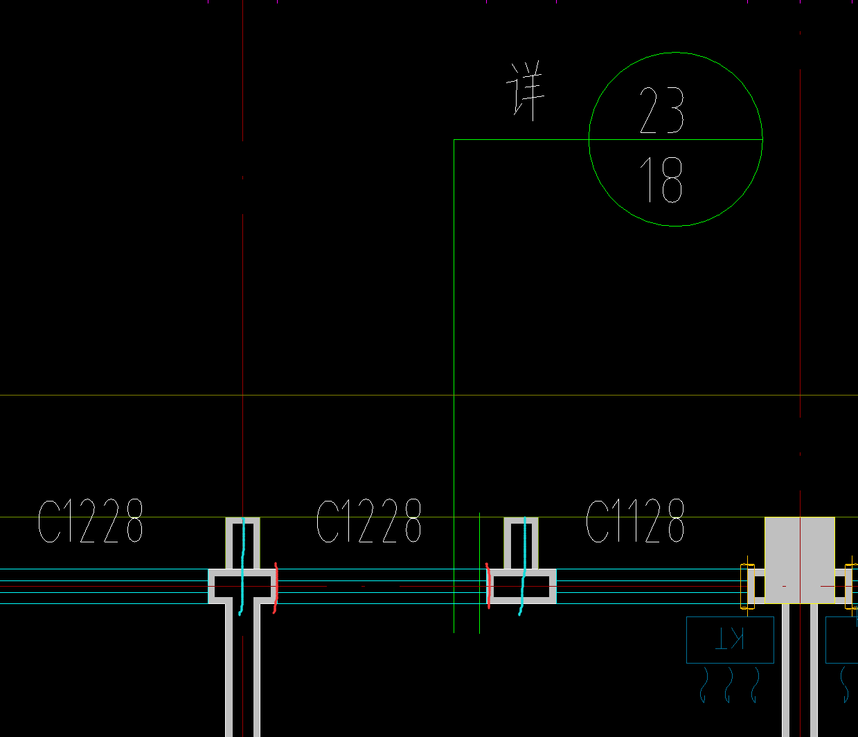 答疑：在窗这个节点画个挑檐板 是从红线画？还是从两边柱子蓝色中心线画？