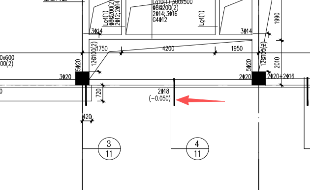 答疑：梁原位标注括号里的-0.05表示什么意思，这是首层梁图，首层梁标高4.15