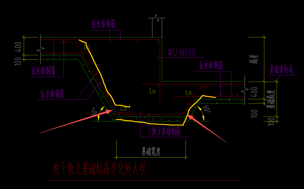 答疑：柱下独立基础标高变化底筋布置，底筋未连贯且搭接为LA，如何布置？