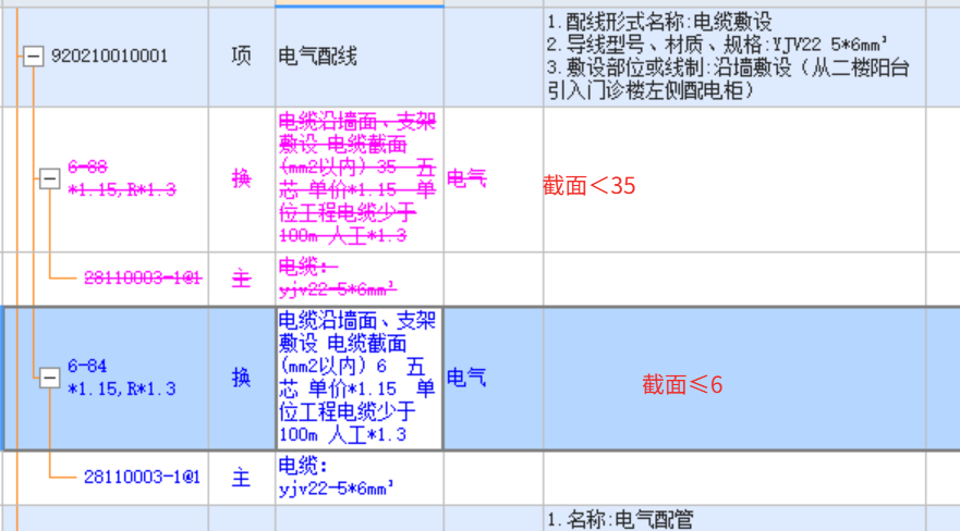 答疑：5*6的电线，应该套≤6截面的定额，还是≤35截面的定额？