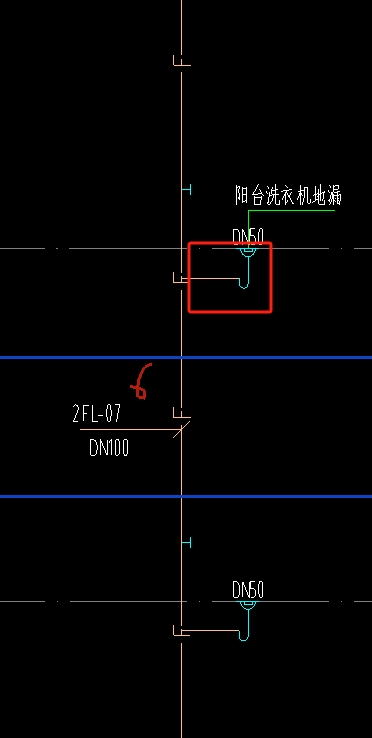 答疑：每层废水横支管没有标注，是否默认为立管管径一样即：也还是DN100？还是同地漏一