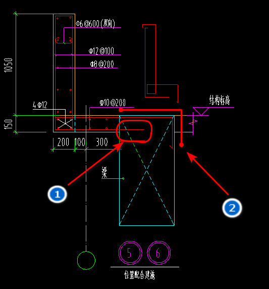 答疑：梁450*900，编号1处梁内钢筋长度？，编号2处梁内钢筋长度？
