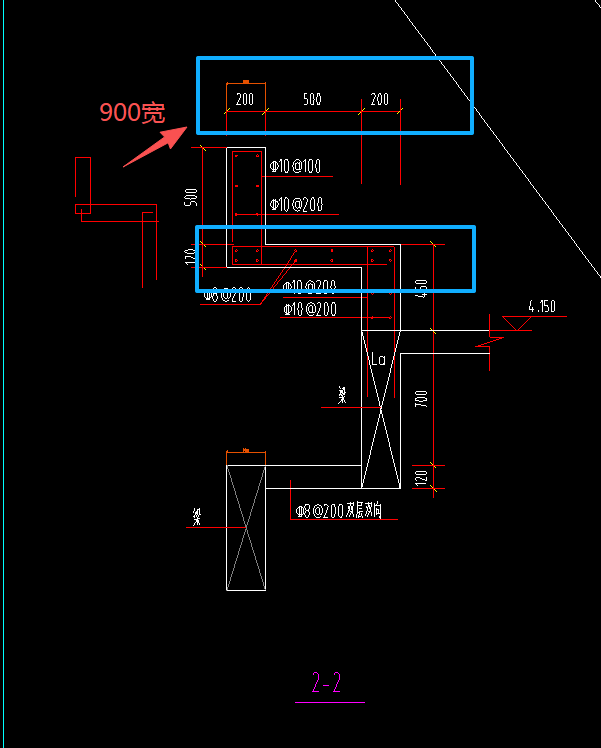 答疑：图一中的大样900宽，但是平面图中距离为1000，这个用异性挑檐画会少一截应该怎