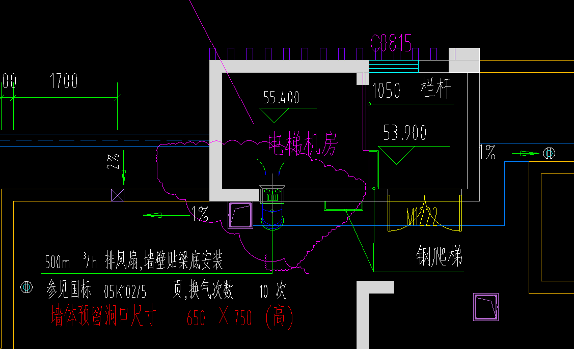 答疑：电梯机房的通风机有风管向下吗？麻烦帮忙看看这个图