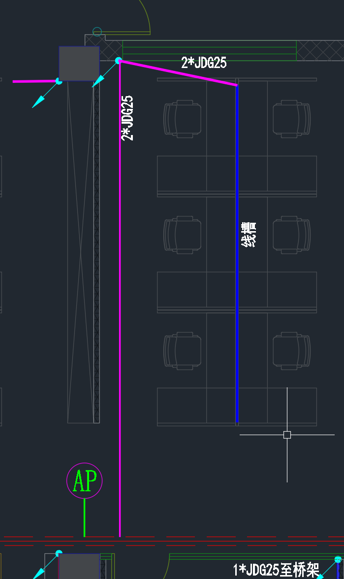 答疑：综合配线：插座网线沿线槽，再沿JDG沿墙敷设到吊顶，再到桥架。JDG管如何设置？