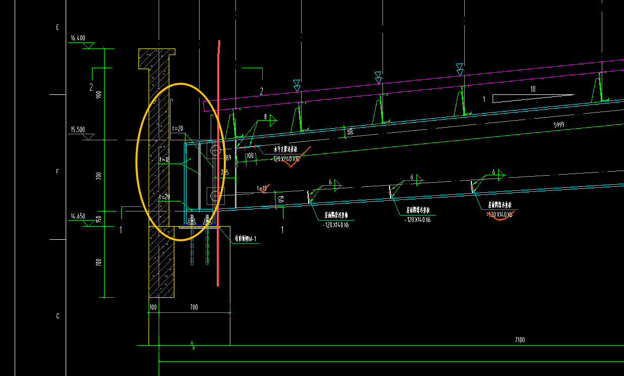 答疑：钢梁是到红线这里截止吗？黄色圈里一共有几块钢板？包括另一侧