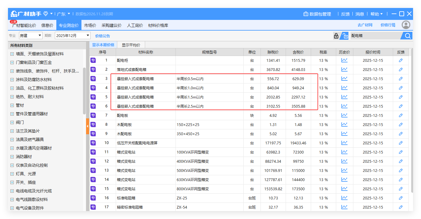 答疑：广联达广材助手中的专业测定价配电箱是否包含断路器