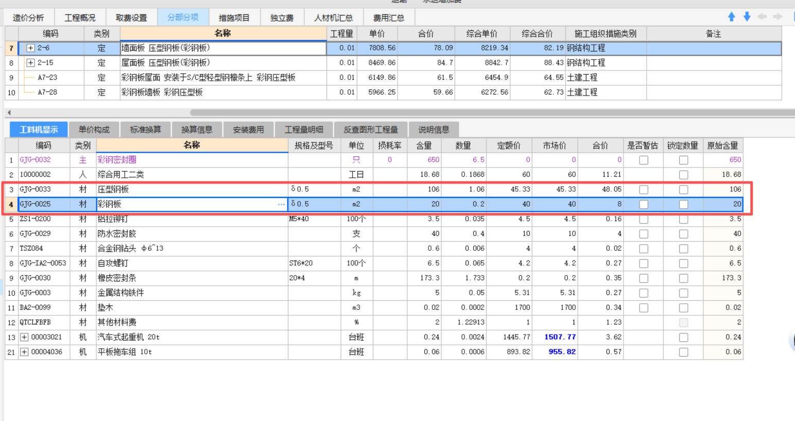 答疑：河北2012定额，2-16墙面板 压型钢板(彩钢板)中的主材，如果全是压型钢板（