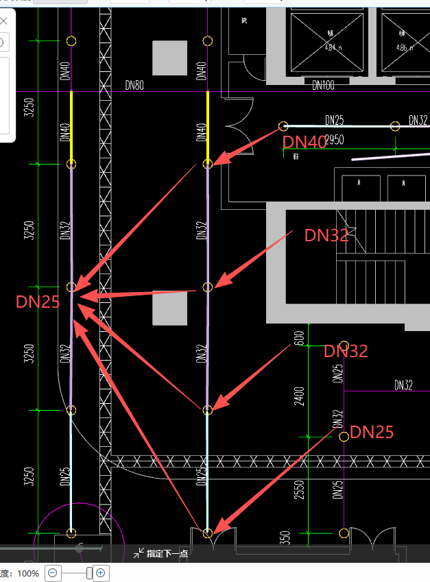 答疑：请教下 这是喷淋立管 都是DN25  还是根据管径？ 那边是对的