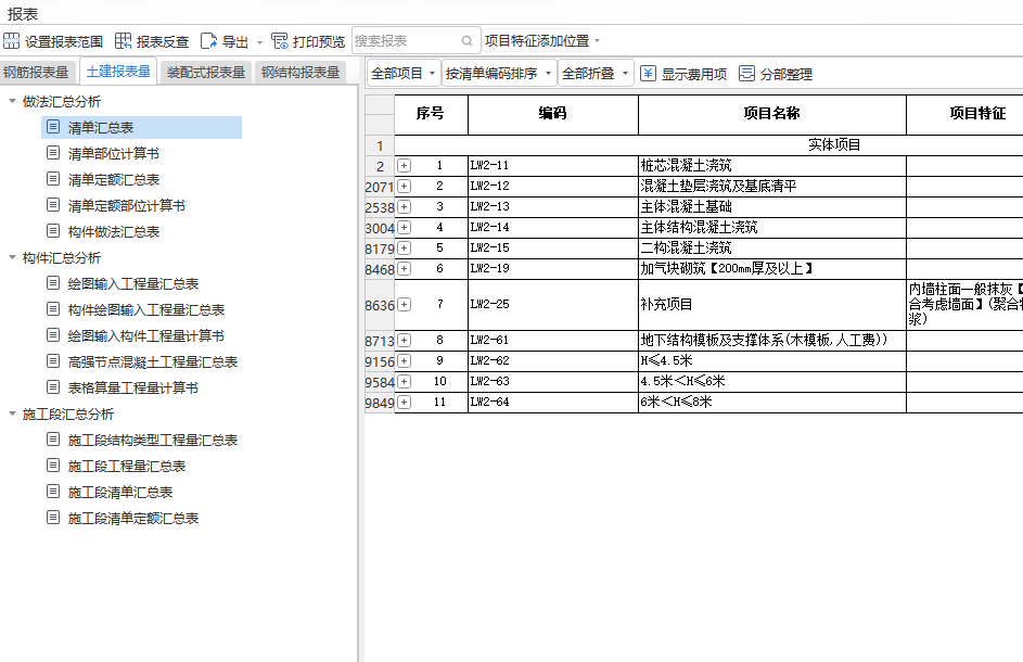 答疑：清单汇总表内没有工程量，定额汇总表内有