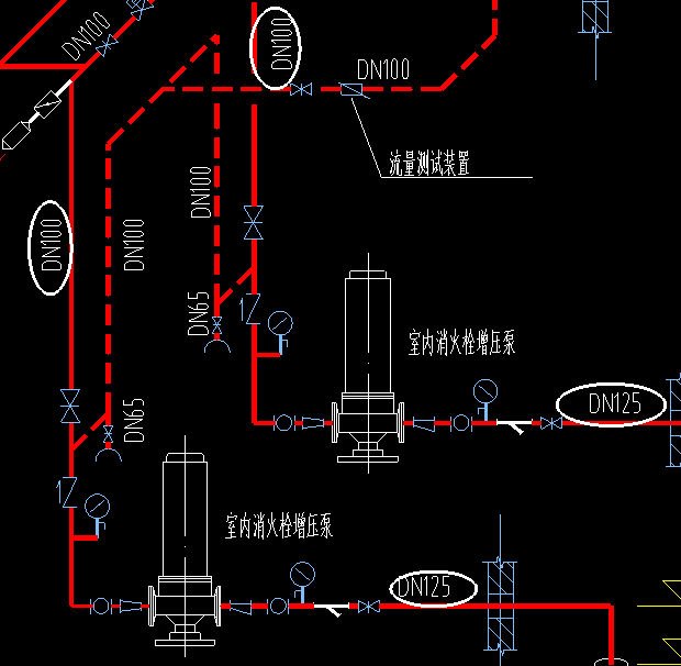 答疑：下图中云线中DN100与DN125管分界点在哪里？请在图中标注出来，谢谢！