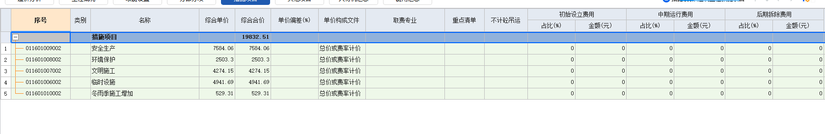 答疑：措施项目费 后期拆除费用初始设立费用中期运行费用投标时是都需要填写吗