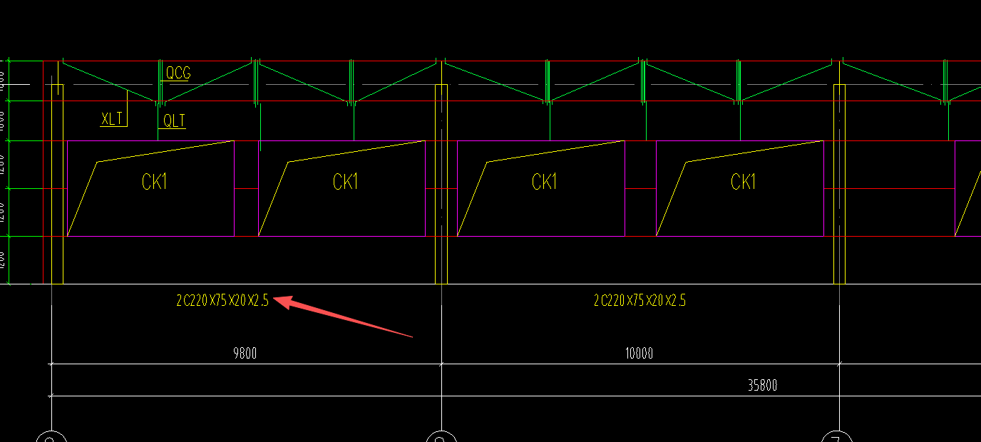 答疑：厂房钢结构这下面标注这个是底下还有一个钢过去吗，还是上面窗框的