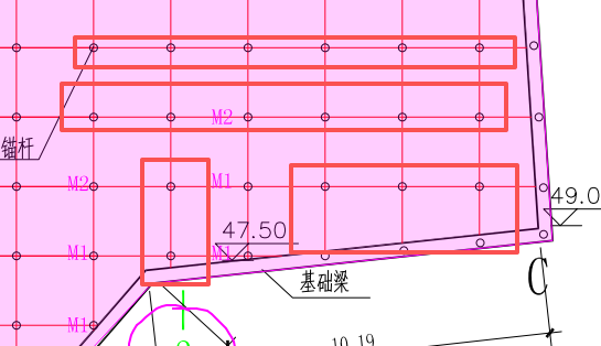 答疑：M1、2是边坡加固的锚杆，那旁边那些没标注的长度怎么知道是多少呢