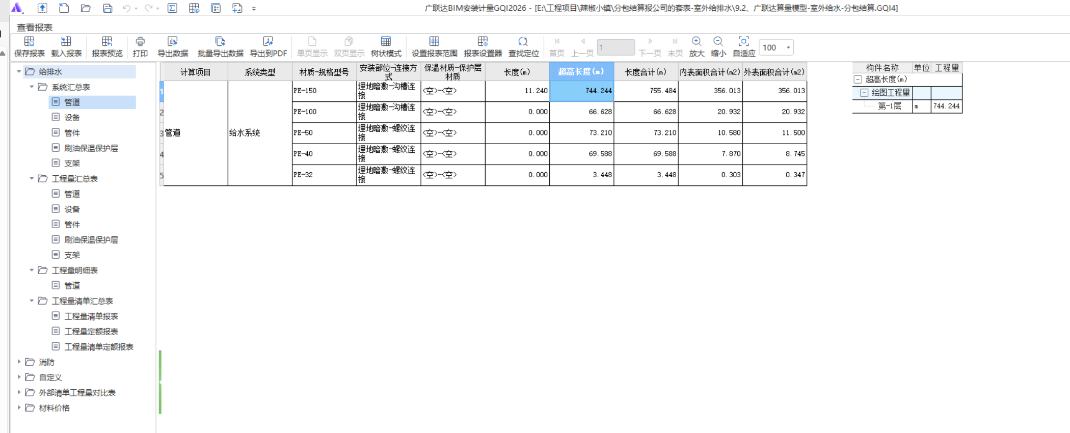 显示工程量
